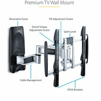 StarTech TVWALLMOUNT65FS Articulating TV Wall Mount - Black, Silver