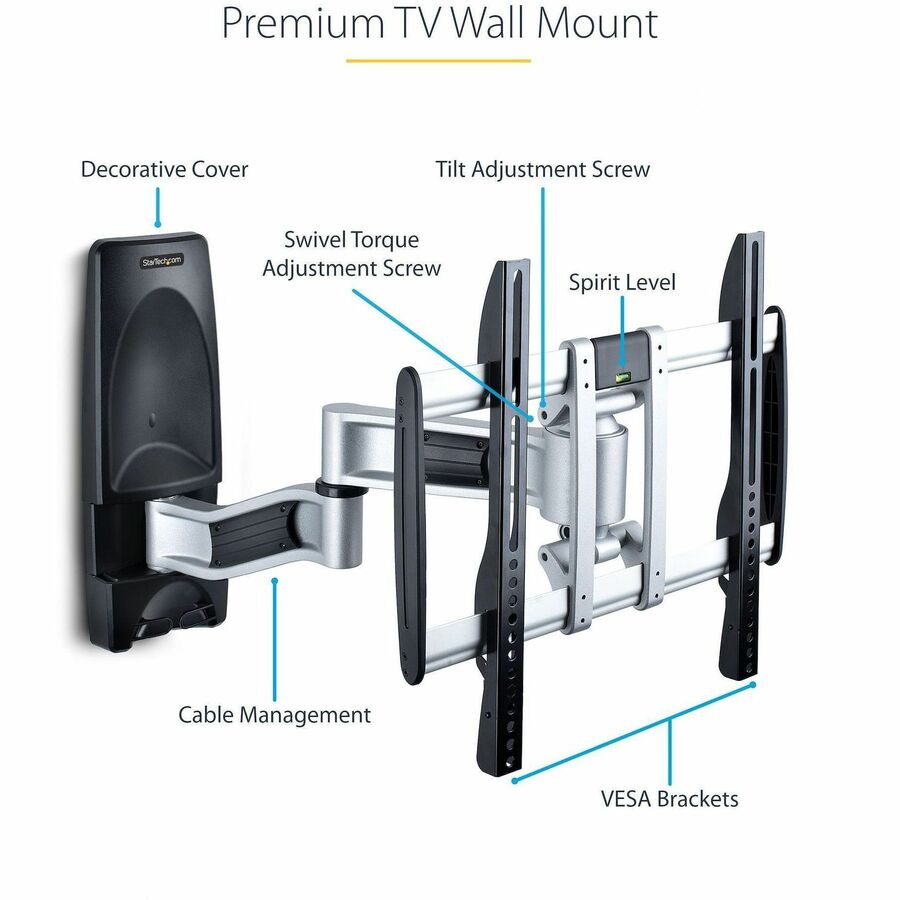 StarTech TVWALLMOUNT65FS Articulating TV Wall Mount - Black, Silver