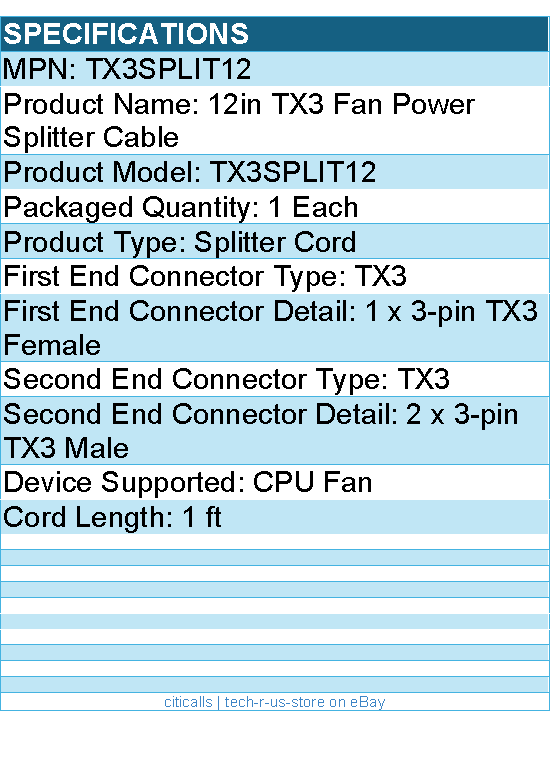 StarTech TX3SPLIT12 Splitter cable - TX3 fan power - 12in for CPU Fan