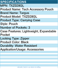 Targus TXZ028GL Carrying Case (Pouch) Accessories - Black
