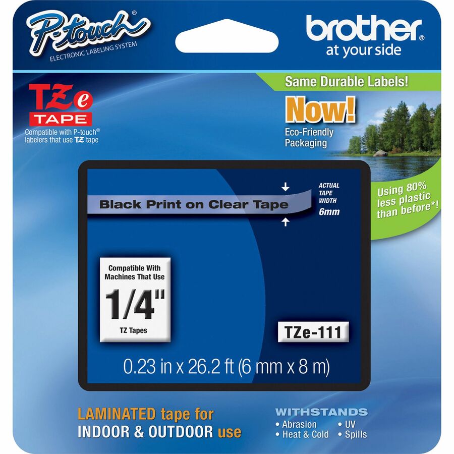 Brother TZE111 P-touch TZe Laminated Tape Cartridge - 15/64" Width - Rectangle