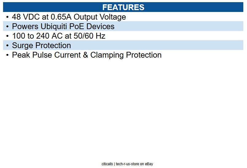 Ubiquiti Networks U-POE+ GP-H480-065G 30W PoE Injector 120 V AC, 230 V AC Input