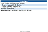 Ubiquiti Networks U-POE+ GP-H480-065G 30W PoE Injector 120 V AC, 230 V AC Input