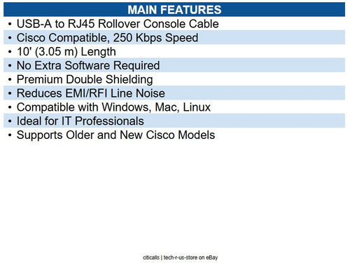 Eaton U009-010-RJ45-X Cisco Console Rollover Cable, USB-A to RJ45, 10'