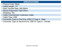 Eaton U024-001-KPA-BK USB 2.0 All-in-One Keystone/Panel Mount Extension Cable