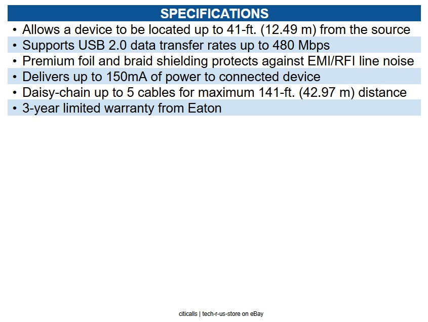 Eaton U026-025 USB 2.0 Active Extension Repeater Cable (A M/F), 25 ft. (7.62 m)