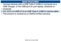 Eaton U038-003 USB 2.0 Hi-Speed Cable A Male to USB, 6', Black