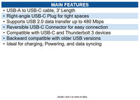 Eaton U038-003-CRA USB-A to USB-C Cable, Right-Angle USB-C, USB 2.0, (M/M), 3'