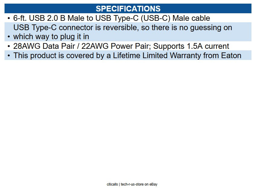 Eaton U040-006 USB-C to USB-B Cable - USB 2.0, (M/M), 6 ft. (1.83 m)