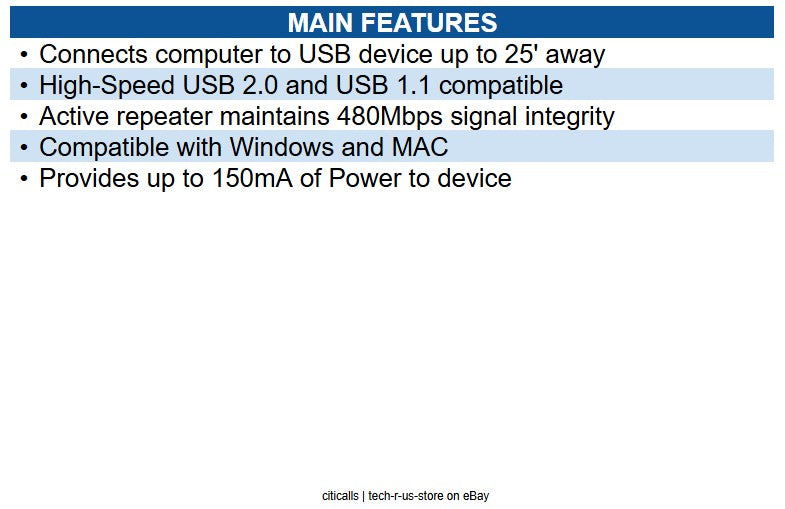 Eaton U042-025 USB 2.0 to Active Repeater Cable, 25' (7.62m), M/M