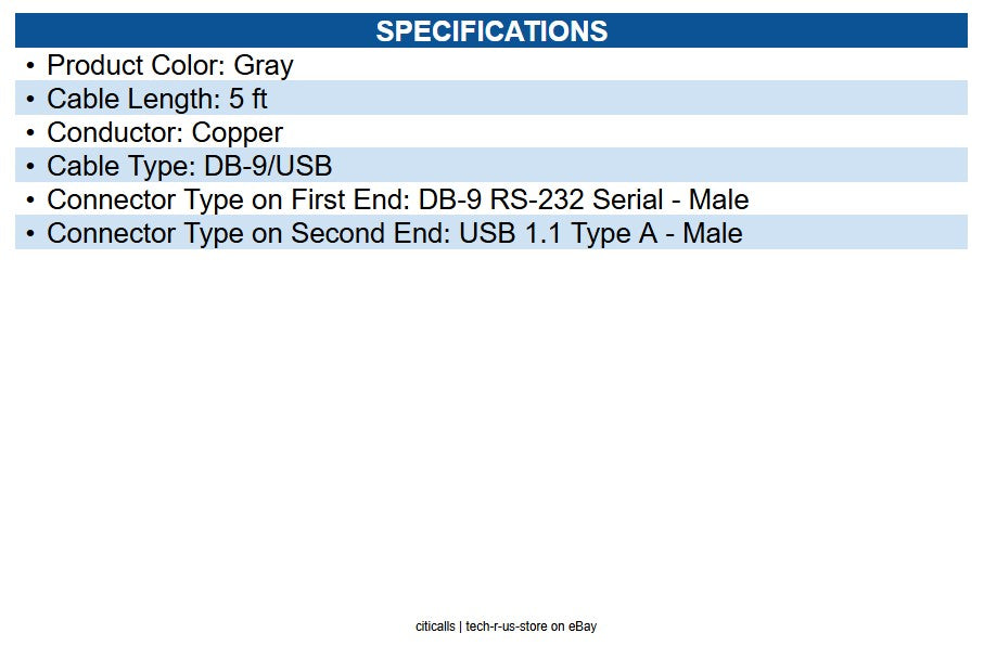 Eaton U209-000-R USB-A to RS-232 (DB9) Serial Adapter Cable (M/M), 5 ft. (1.5 m)
