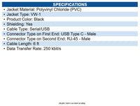 Eaton U209-006-RJ45XC USB-C to RJ45 Serial Rollover Cable (M/M) Shielding, Black
