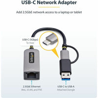 StarTech U2GA-USB-C-ETHERNET 2.5GbE USB-C to Ethernet Adapter w/ USB-A Converter
