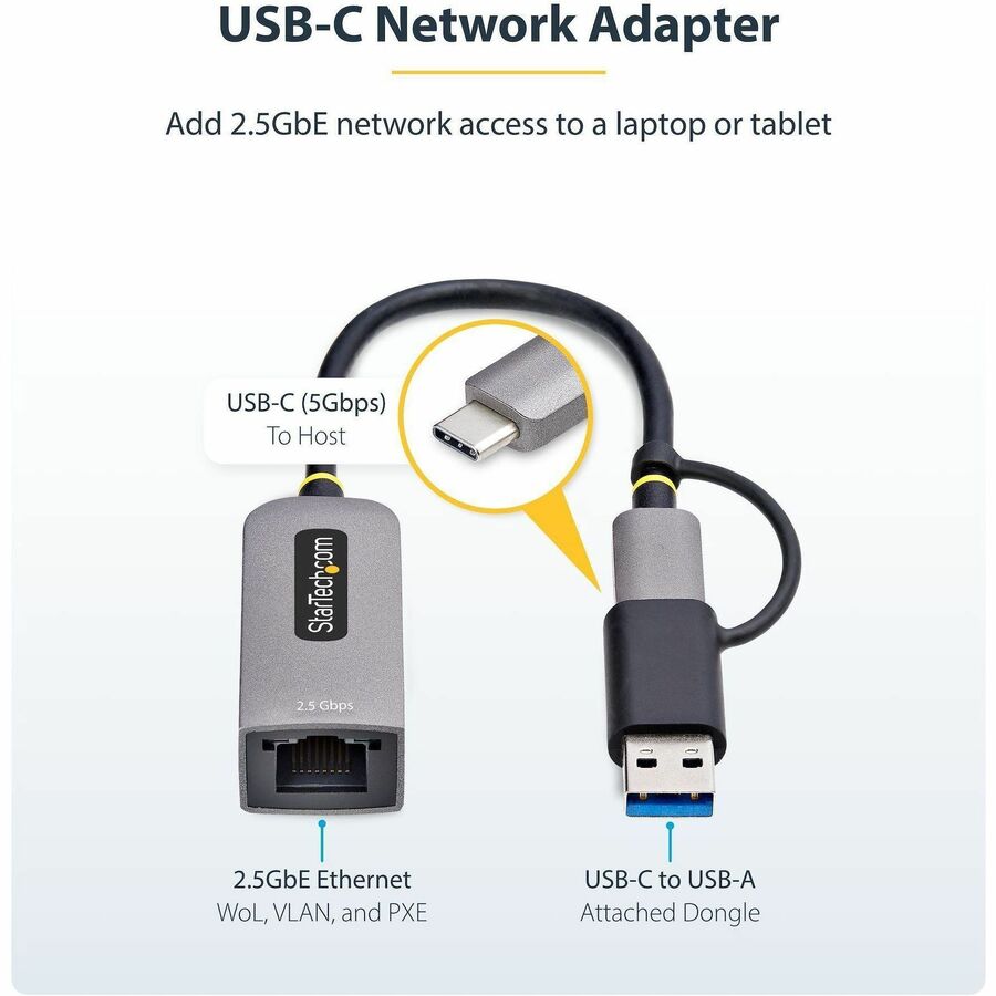 StarTech U2GA-USB-C-ETHERNET 2.5GbE USB-C to Ethernet Adapter w/ USB-A Converter