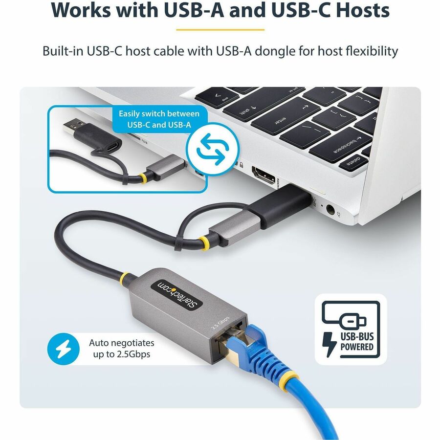 StarTech U2GA-USB-C-ETHERNET 2.5GbE USB-C to Ethernet Adapter w/ USB-A Converter