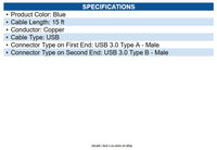 Eaton U322-015 USB 3.2 Gen 1 SuperSpeed Device Cable (A to B M/M)15 ft. (4.57 m)