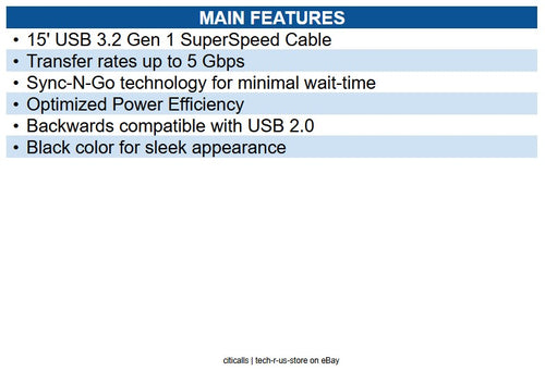 Eaton U322-015-BK USB 3.2 Gen 1 SuperSpeed Device Cable (A to B M/M) Black, 15'