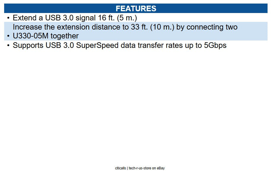 Eaton U330-05M USB 3.0 SuperSpeed Active Extension Repeater Cable (A M/F), 5M