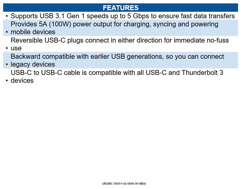 Eaton U420-006-5A 6ft USB-C Cable (M/M) - USB 3.2 Gen 1 (5 Gbps) 5A Rating