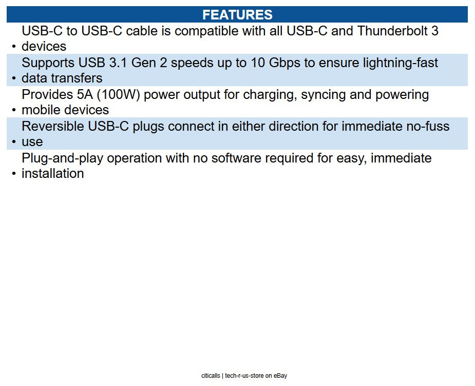 Eaton U420-20N-G2-5A USB-C Cable (M/M) - USB 3.2, Gen 2 (10 Gbps), 5A (100W)