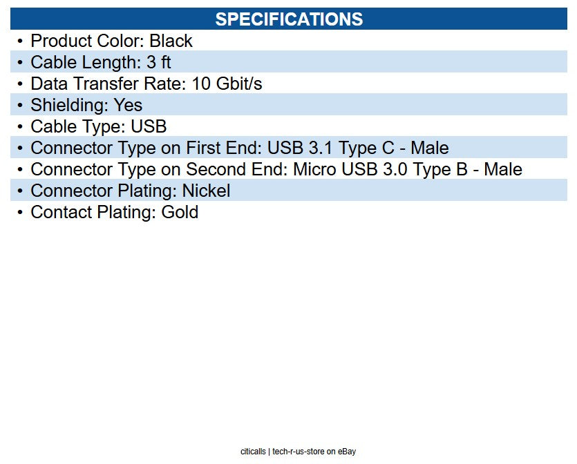 Eaton U426-003-G2 3 ft USB 3.1 Gen 2 (10 Gbps) Cable USB Type-C to USB 3.0