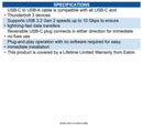 Eaton U428-20N-G2 USB-C to USB-A Cable (M/M), USB 3.2 Gen 2 (10 Gbps), 20-in.