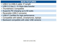 Eaton U428-C03-G2 USB-C to USB-A Cable (M/M), USB 3.2 Gen 2 (10 Gbps), USB-IF