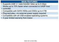 Eaton U438-06N-G1-W 6in USB 3.1 Gen 1 (5 Gbps) USB-C to SATA III Adapter Cable