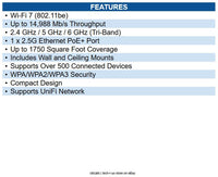 Ubiquiti Networks U7-PRO-MAX U7 Pro Max Tri Band Wi-Fi 7 IEEE 802.11 a/b/g/n/ac/
