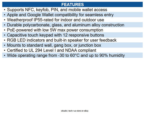Ubiquiti UA-G3-FLEX-W NFC Card Reader with Keypad and Touch Pass Support