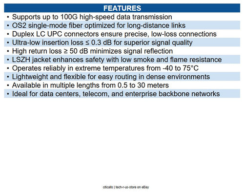 Ubiquiti UACC-OFC-S2-LULU-1M-50 OS2 Duplex LC UPC Fiber Patch Cable, 1m, 50-Pack