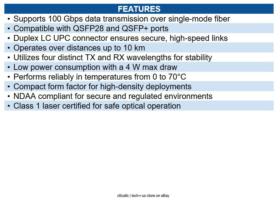 Ubiquiti UACC-OM-QSFP28-LR4 100G LR4 Single-Mode Optical Module with Duplex LC