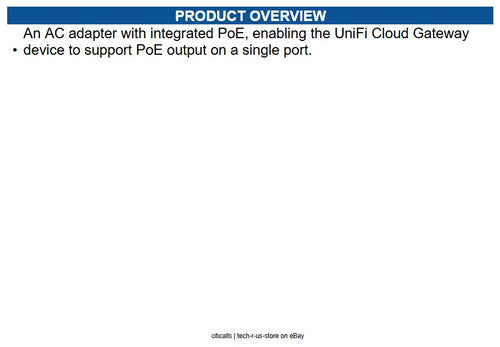 Ubiquiti UACC-POE+-USBC AC adapter with integrated PoE, enabling the UniFi Cloud