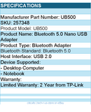 TP-Link UB500 Networking  - Bluetooth5.0 Nano USB Adapter - USB 2.0