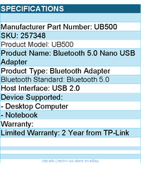 TP-Link UB500 Networking  - Bluetooth5.0 Nano USB Adapter - USB 2.0