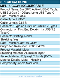 StarTech UCC3M10GUSBCABLE 3m (10ft) Active USB-C Cable, USB 3.2 Gen 2 10Gbps