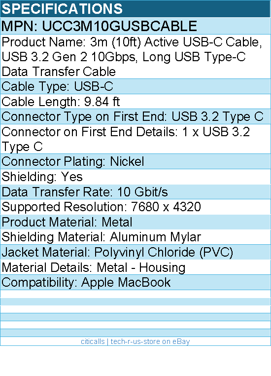 StarTech UCC3M10GUSBCABLE 3m (10ft) Active USB-C Cable, USB 3.2 Gen 2 10Gbps