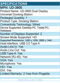 Plugable UD-3900 USB 3.0 Universal Laptop Docking Station Dual Monitor