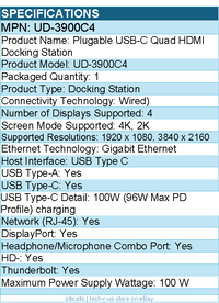 Plugable UD-3900C4 14-in-1 USB C Docking Station with 100W Charging