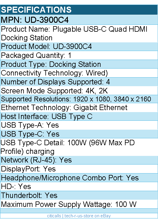 Plugable UD-3900C4 14-in-1 USB C Docking Station with 100W Charging