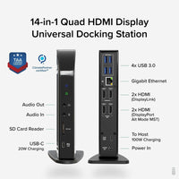 Plugable UD-3900C4 14-in-1 USB C Docking Station with 100W Charging