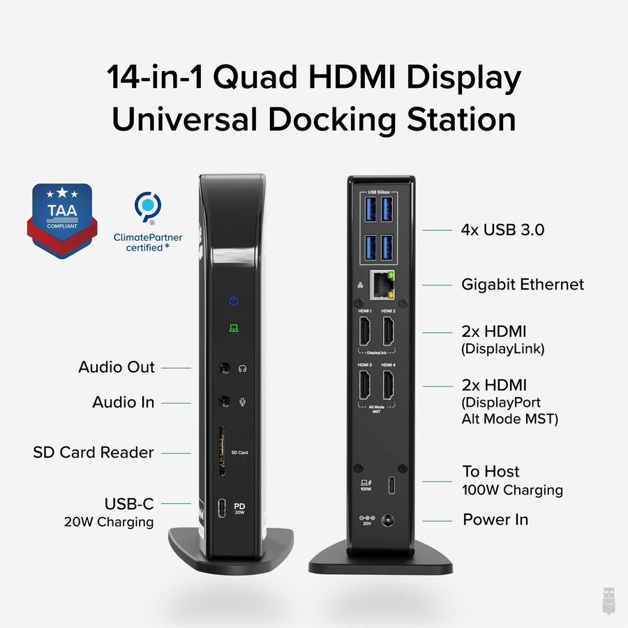 Plugable UD-3900C4 14-in-1 USB C Docking Station with 100W Charging
