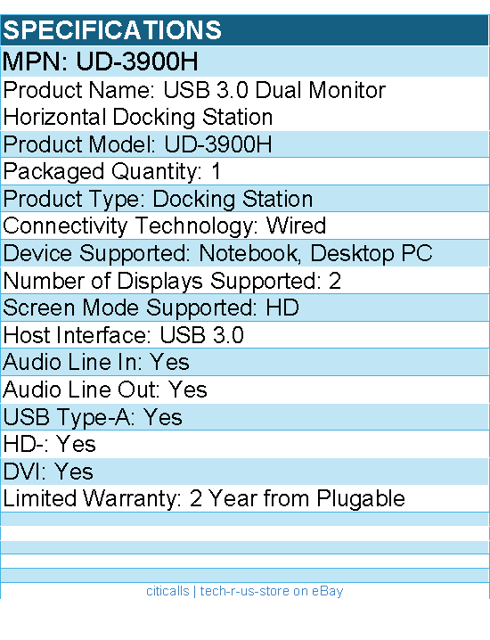 Plugable UD-3900H USB 3.0 Universal Laptop Docking Station for Windows & Mac