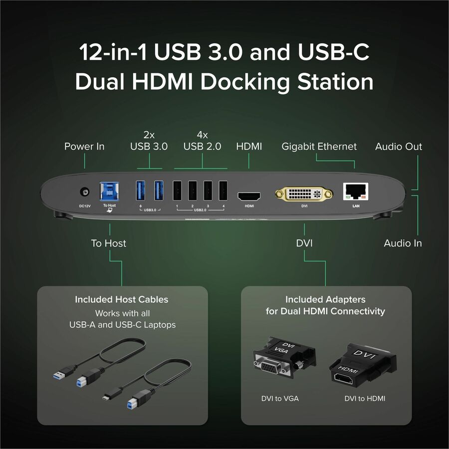 Plugable UD-3900H USB 3.0 Universal Laptop Docking Station for Windows & Mac