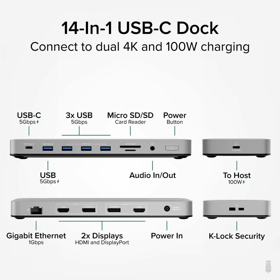 Plugable UD-6950PDH USB C Laptop Docking Station, Dual Monitor 4K 60Hz