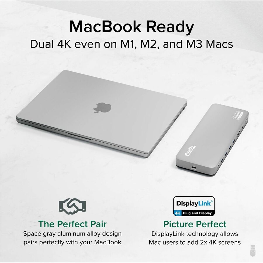 Plugable UD-6950PDH USB C Laptop Docking Station, Dual Monitor 4K 60Hz