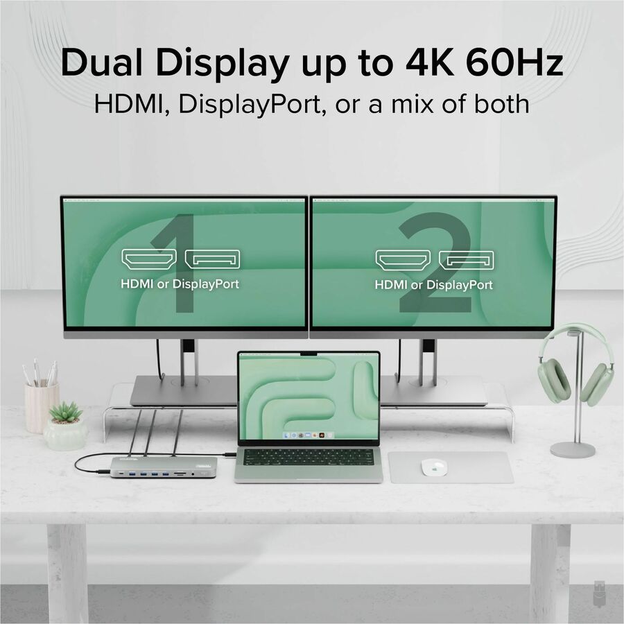 Plugable UD-6950PDH USB C Laptop Docking Station, Dual Monitor 4K 60Hz