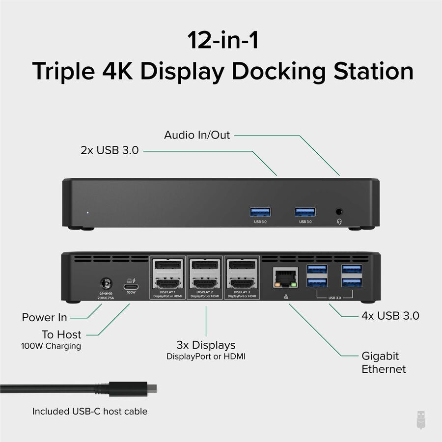 Plugable UD-6950PDZ 12-in-1 USB C Triple Monitor Docking Station