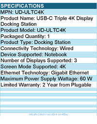 Plugable UD-ULTC4K 4K USB C Docking Station Triple Monitor w 100W Power Delivery