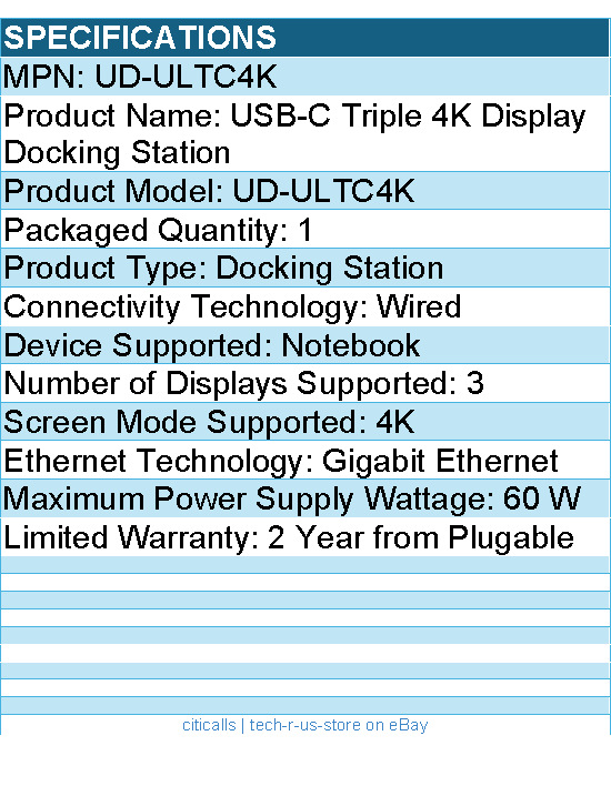 Plugable UD-ULTC4K 4K USB C Docking Station Triple Monitor w 100W Power Delivery